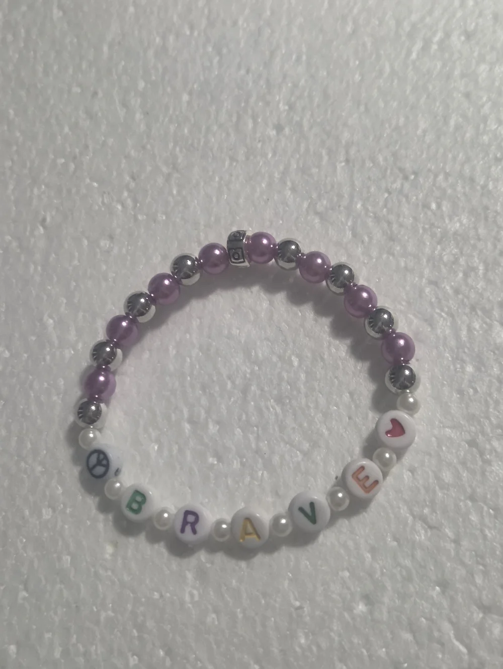 Handcrafted Kids 'BRAVE' Beaded Stretch Bracelet - Purple & Silver - Picture 2 of 8